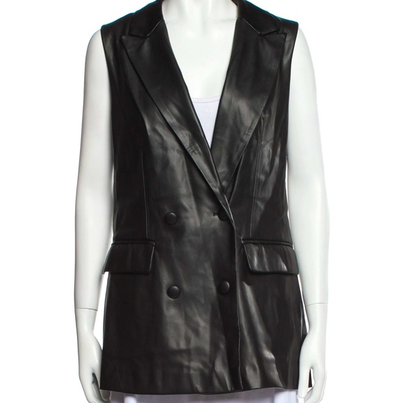 NWT JASON WU Double Breasted Lapel Faux Leather Black Sleeveless Vest sz M - Picture 1 of 6